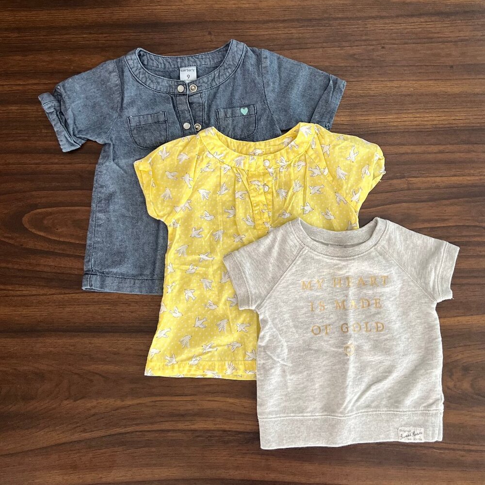 3 Pack | Baby Girl Short Sleeve Tops | 9 Month